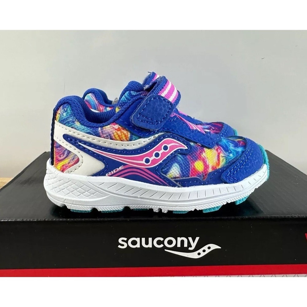 Saucony Ride 10 Jr Blue/Rainbow Swirl Running Shoes‎ / Toddler Little Kids 4